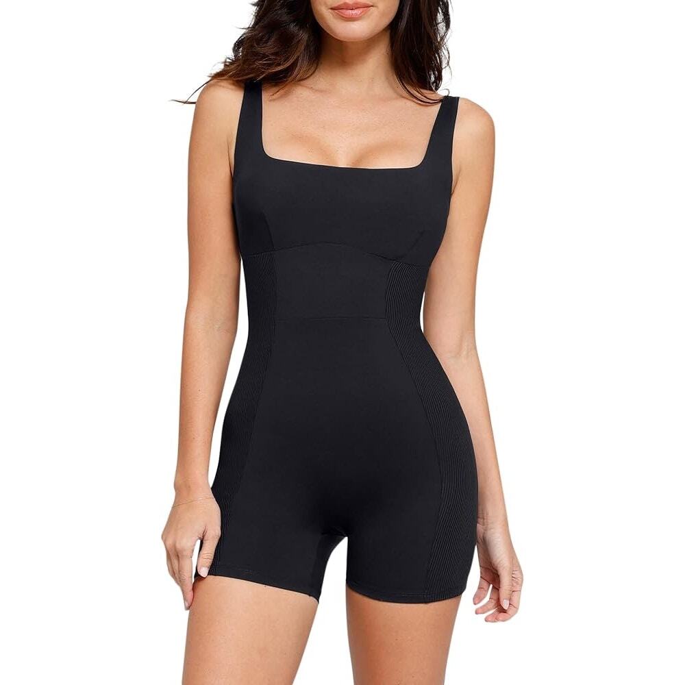 Popilush Black Bodysuit Shapewear Romper Tummy Control Workout Romper Large NEW!